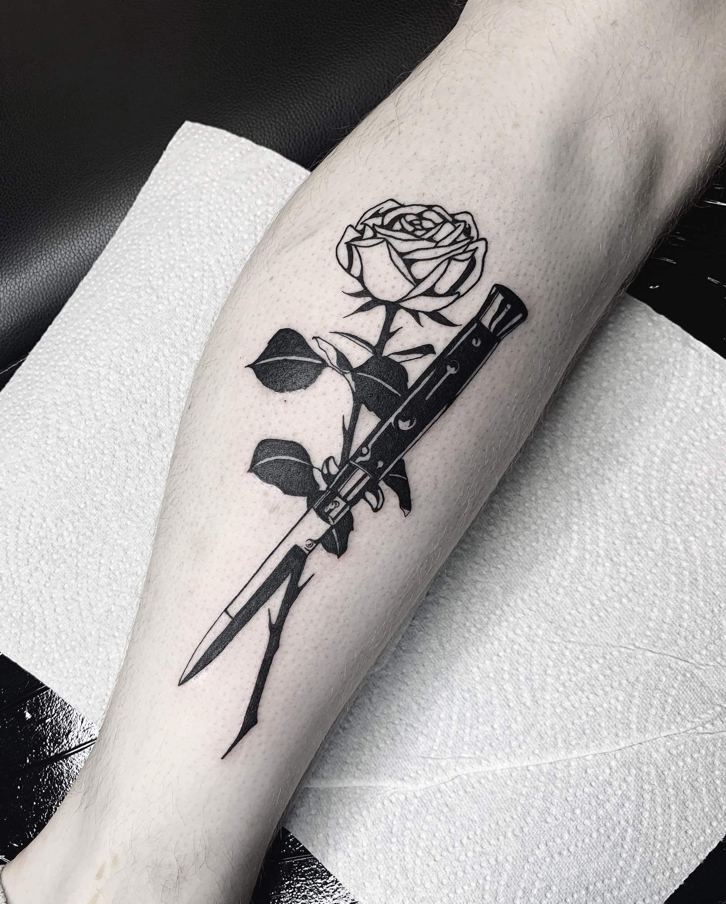 Black Rose And Dagger Tattoo Designs