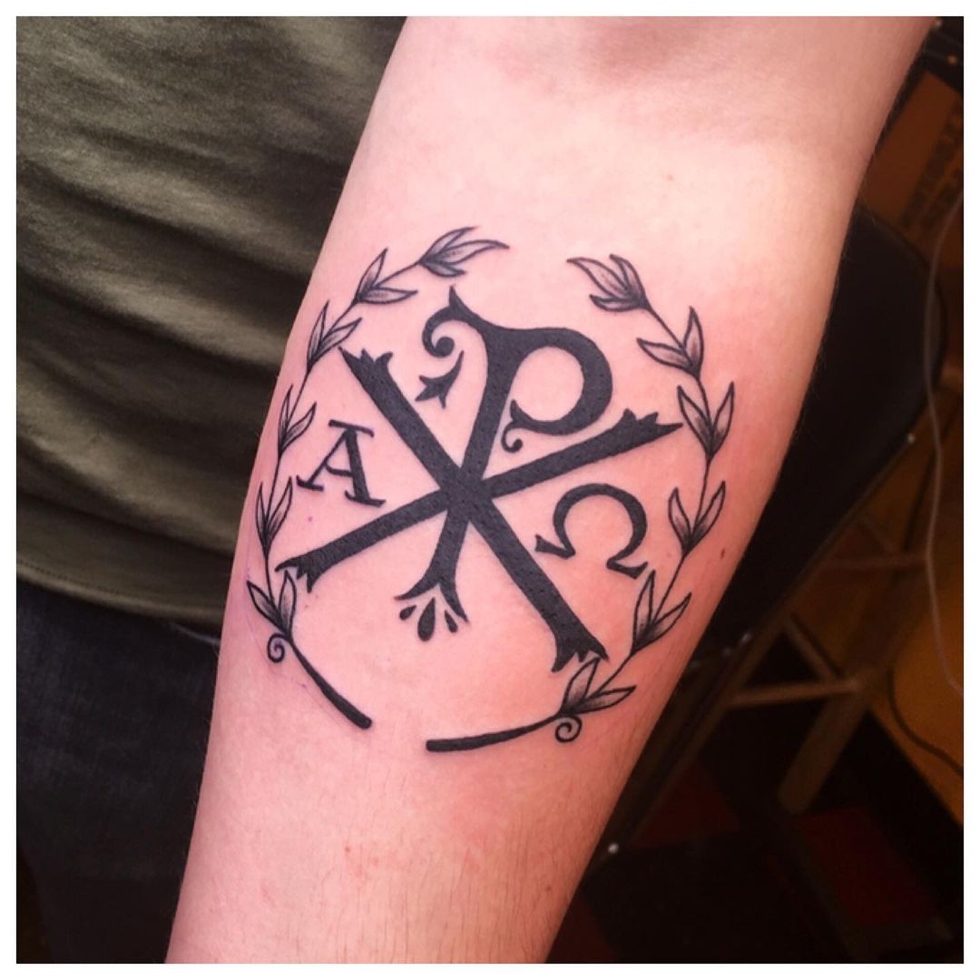 Tribal Chi Rho Alpha Omega Tattoo