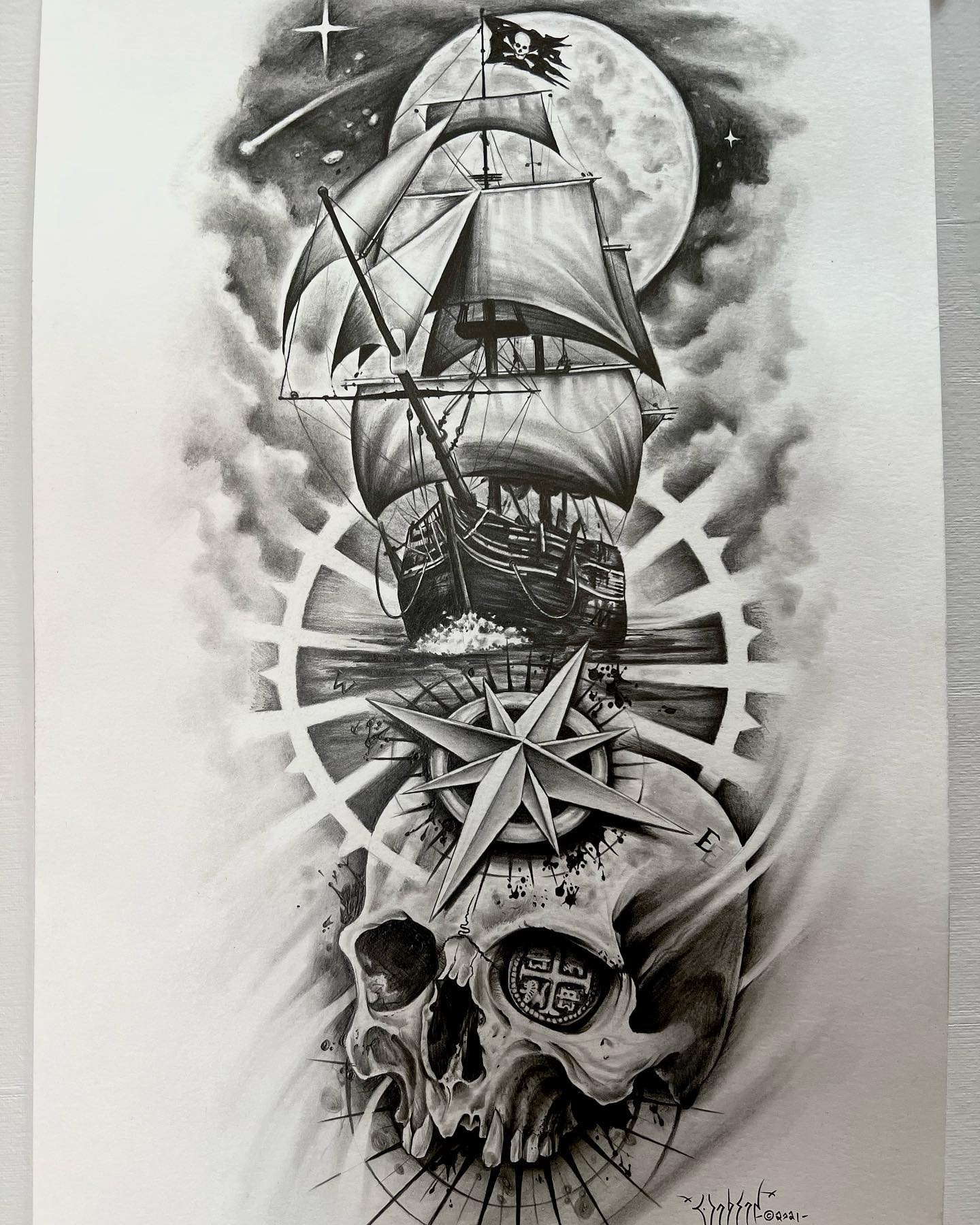 Impressive Small Ship wheel Tattoo