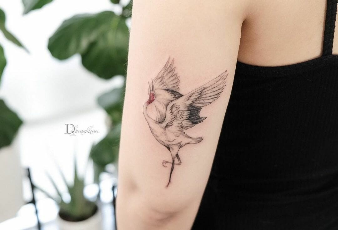 Minimalistic Crane Tattoo