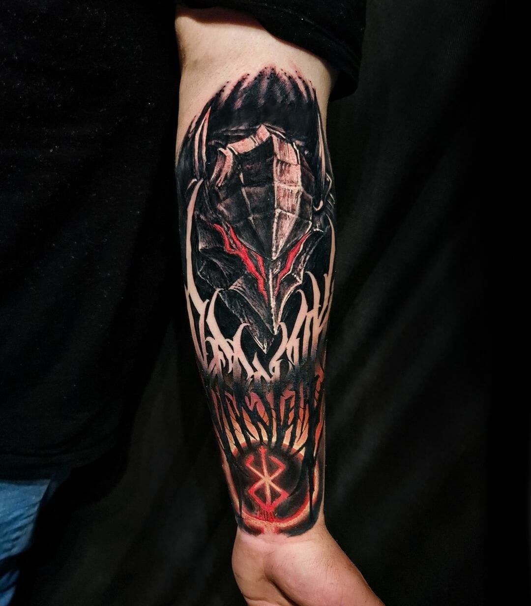 Intense Brand Of Sacrifice Sleeve Tattoo