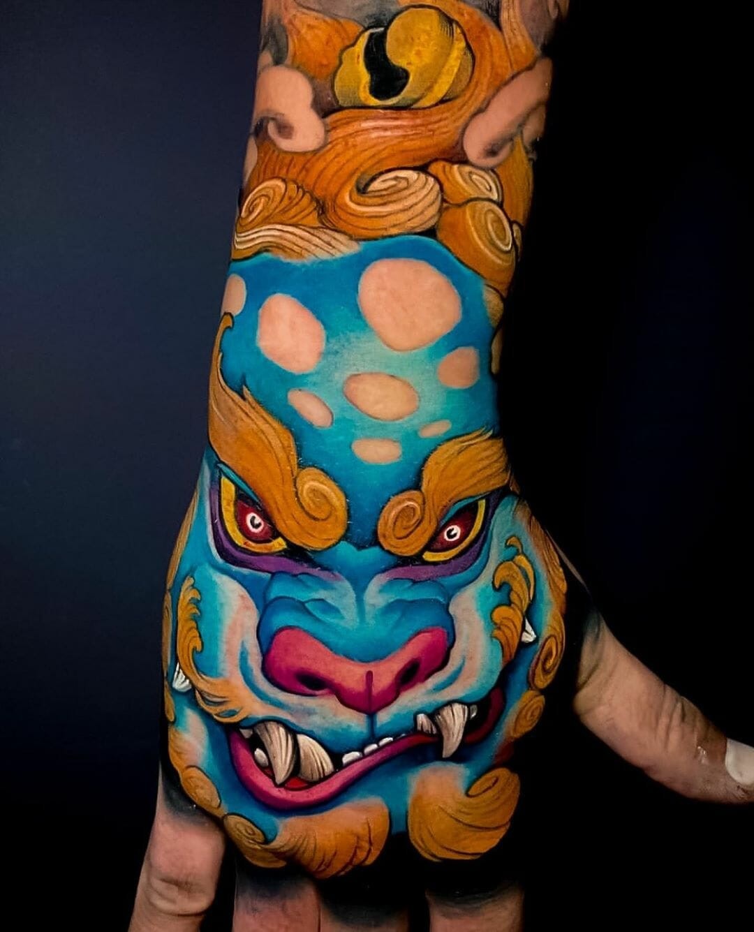 Foo Dog Hand Tattoo