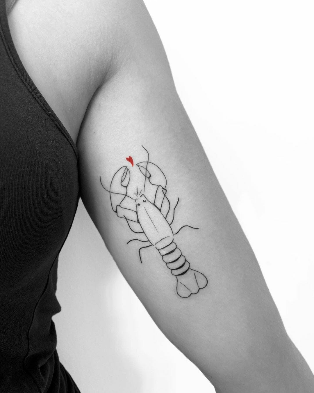 Lobster With Heart Minimalist Tattoo