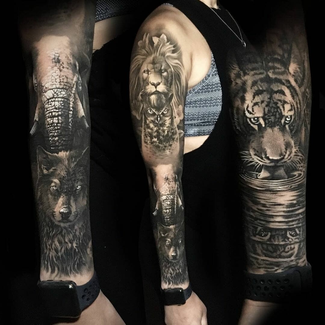 Two-way Animal Pole Totem Tattoo