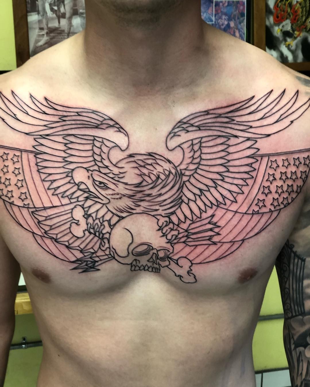 Semi-traditional Chest Eagle Tattoo