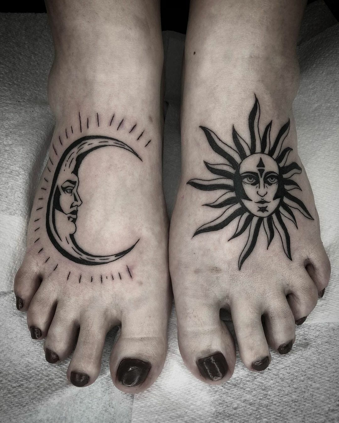 Sun And Moon Foot Tattoo