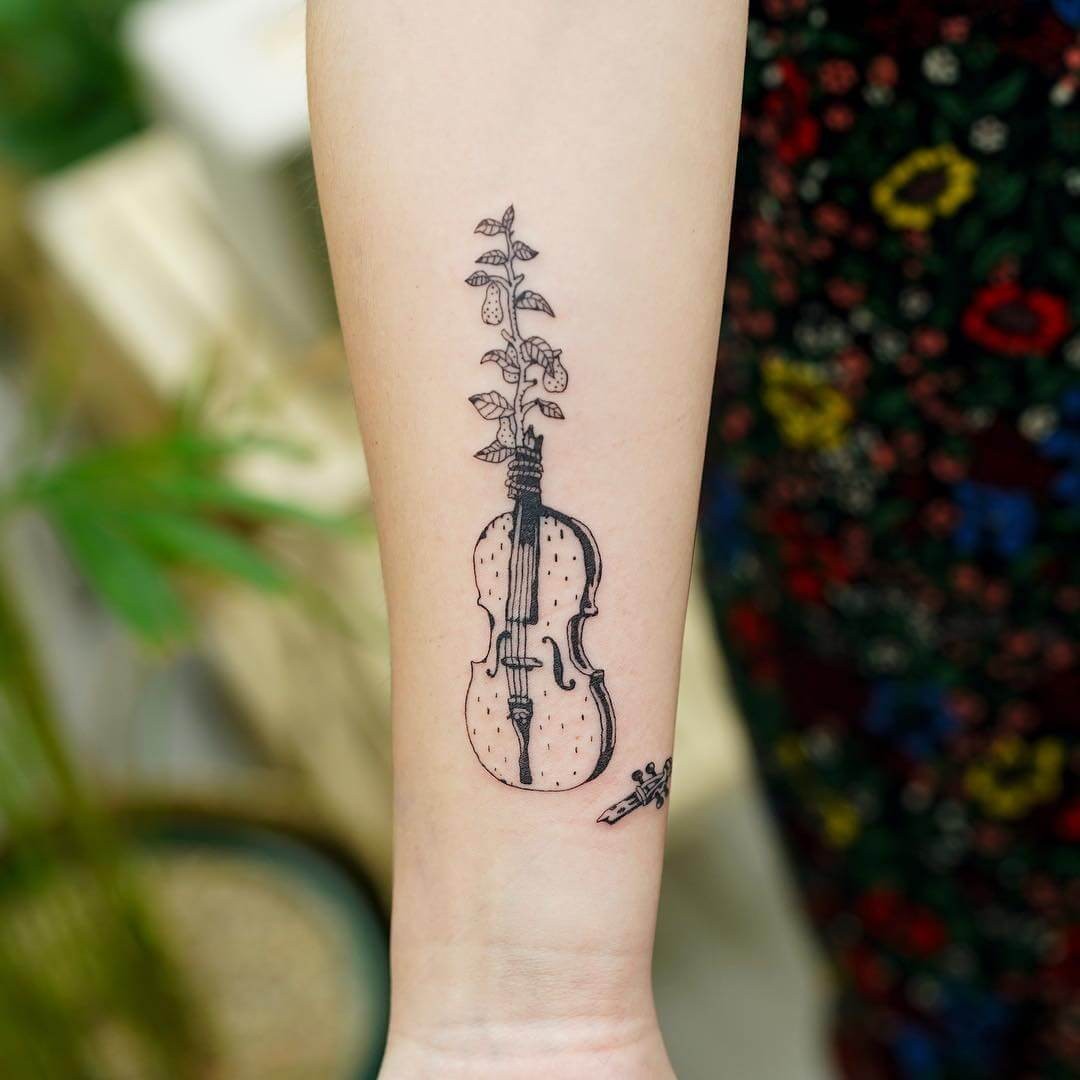 Minimal Blackwork Cello Tattoo