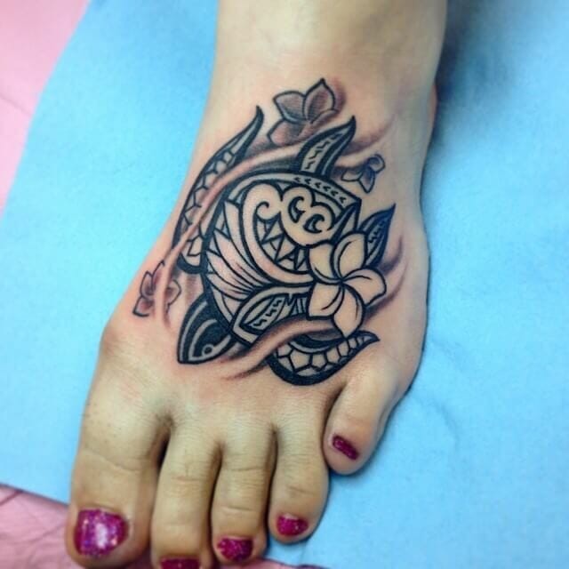 Tribal Honu Turtle Tattoo Design on Foot