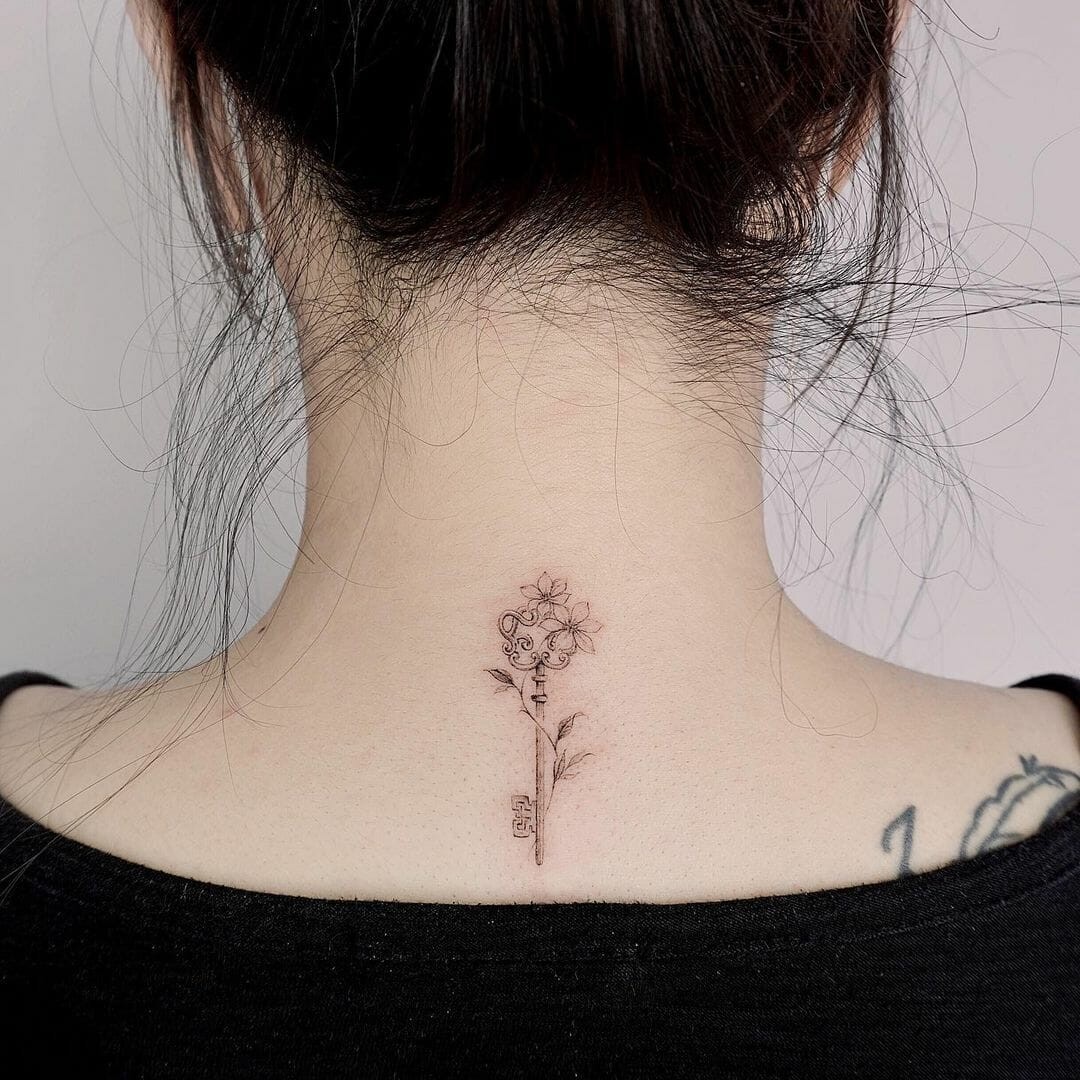 Simple One Line Back Neck Tattoo