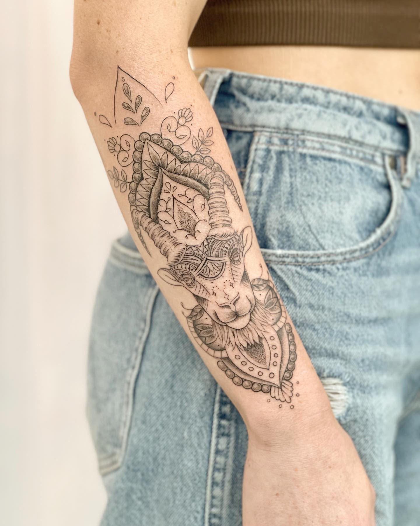 Goat Mandala Capricorn Tattoo On Forearm