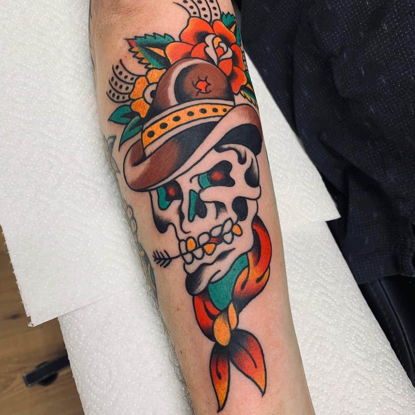 Western Cowboy Skull Tattoo