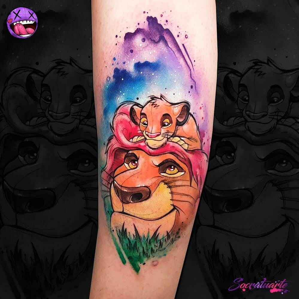 Animated Simba And Mufasa Lion Tattoos