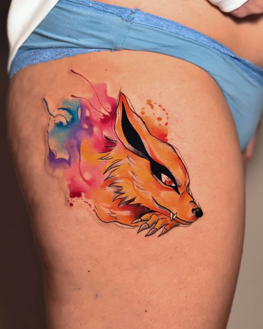 Watercolor Kurama Tattoo