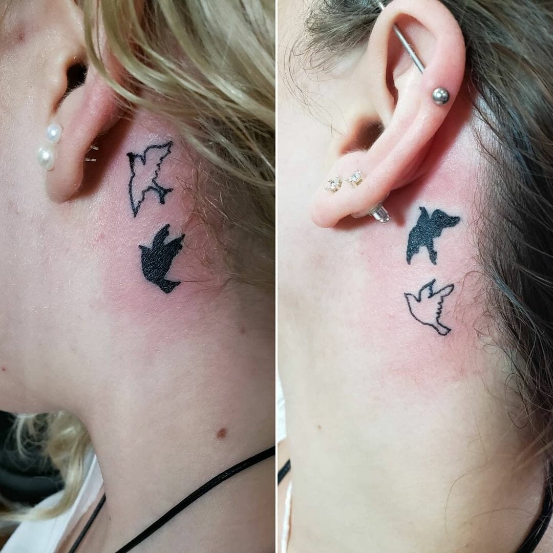 Flying Bird Tattoo Behind Ears