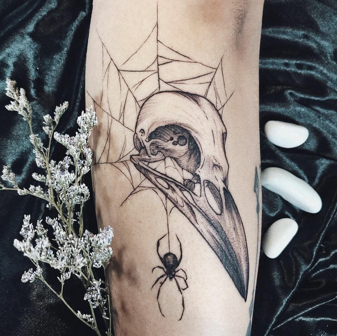 Symbolic Raven Skull Tattoo