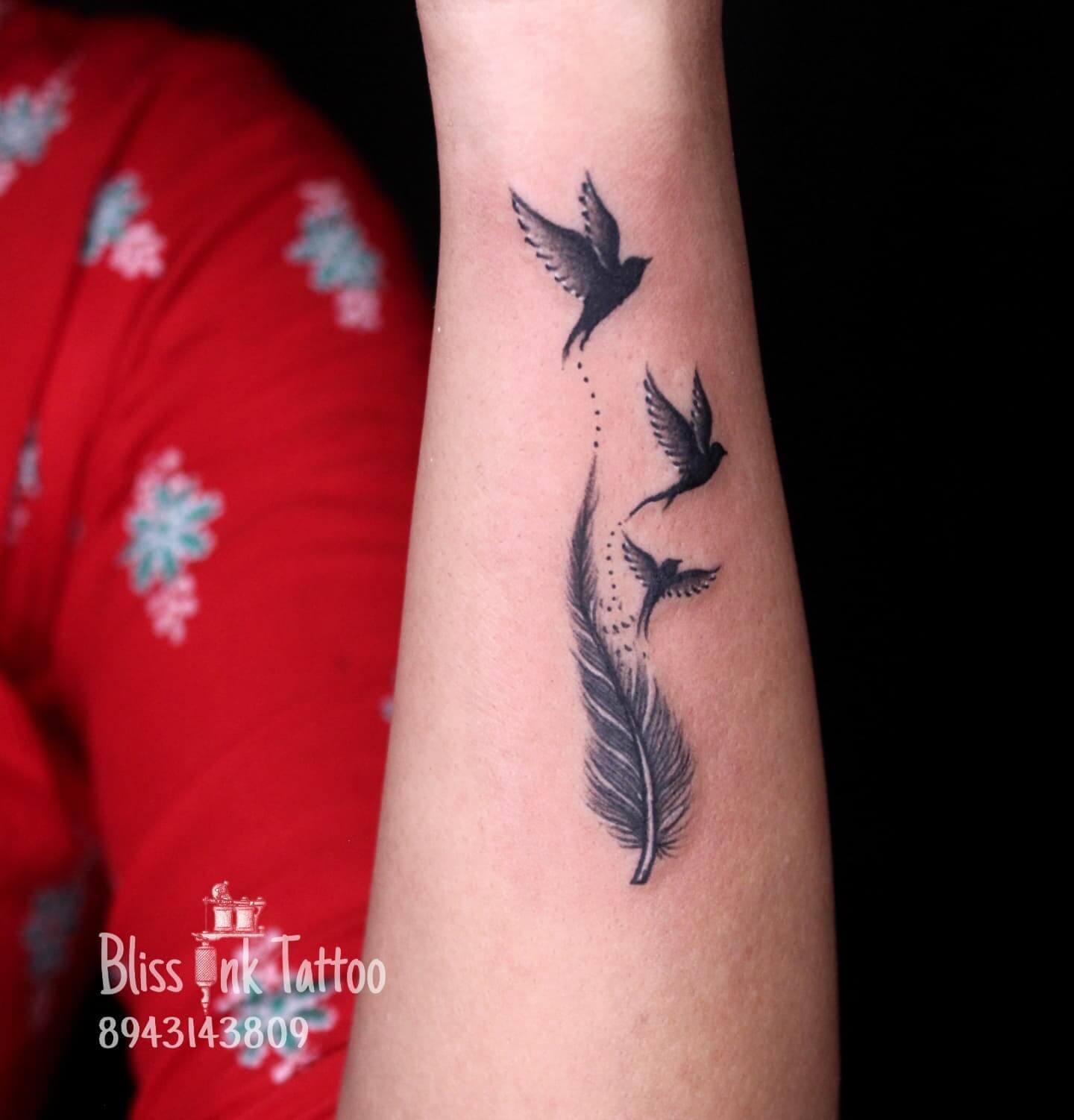 Feather With Birds Tattoo