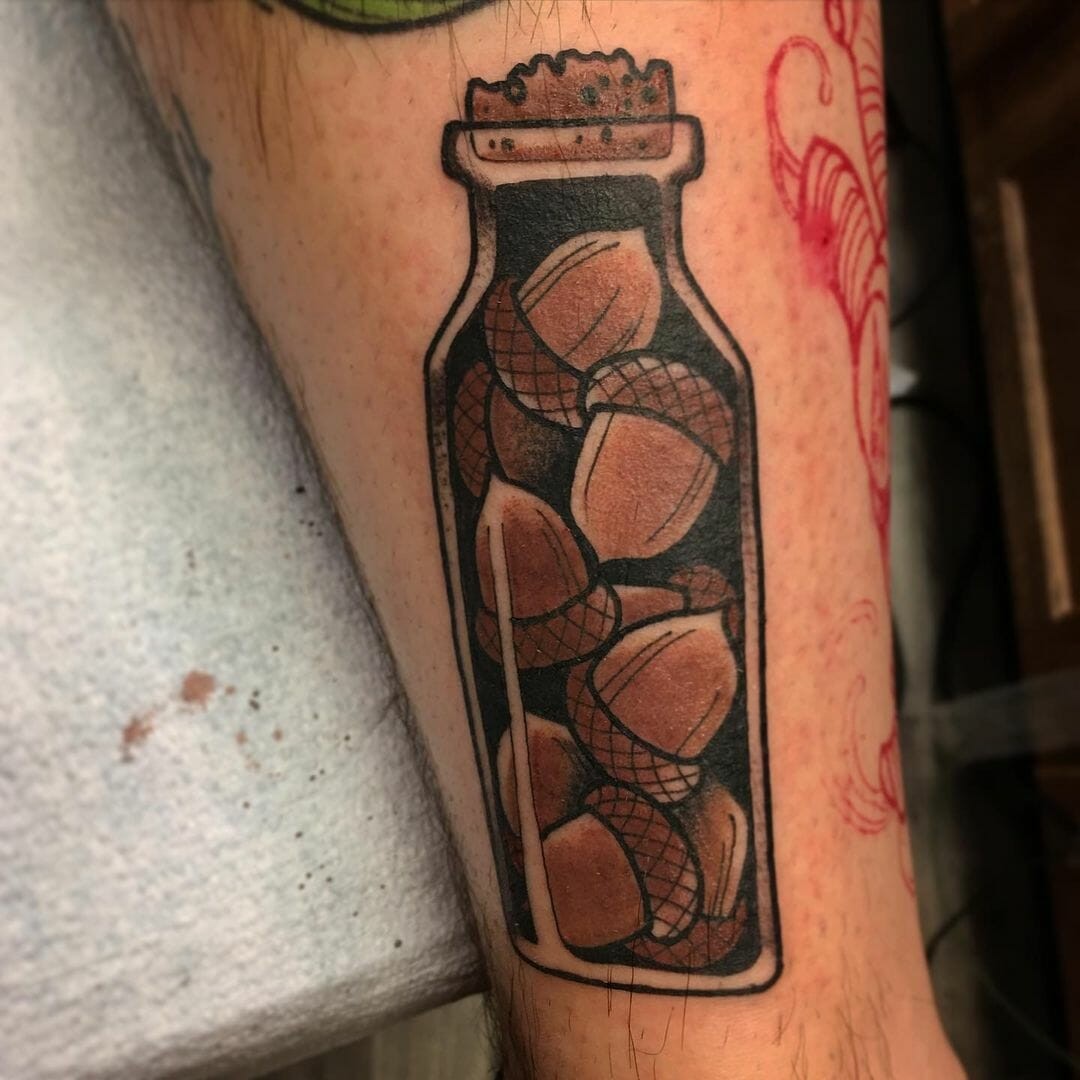 Acorns In A Bottle Tattoo