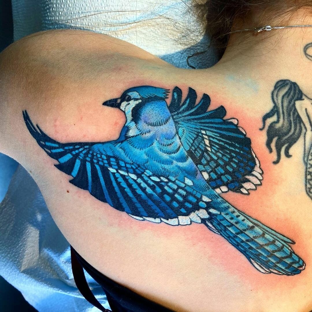 Blue Jay Flying Tattoo