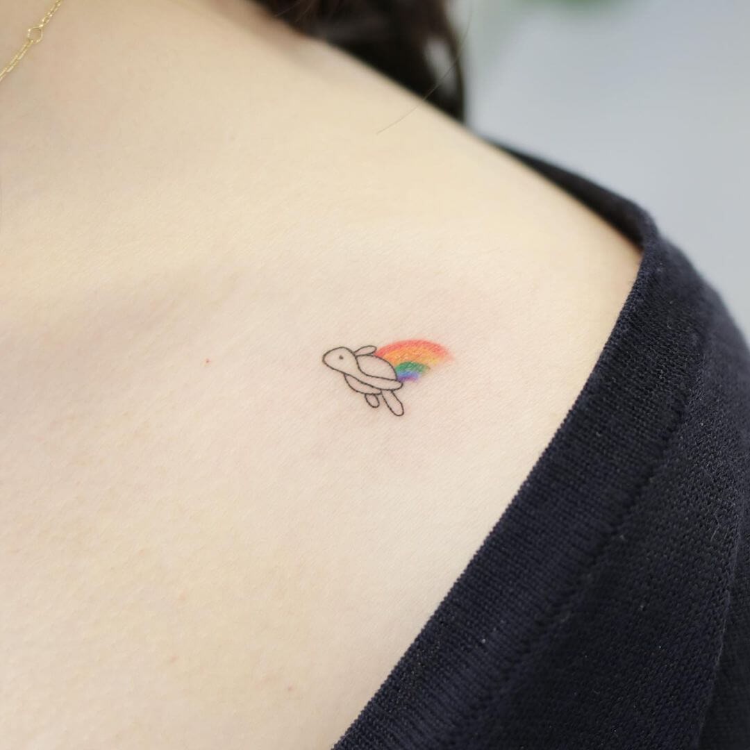 Adorable Minimalist Animal And Rainbow Tattoo