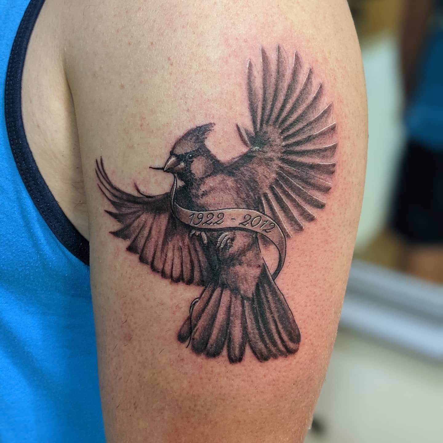 Black And Grey Cardinal Tattoo