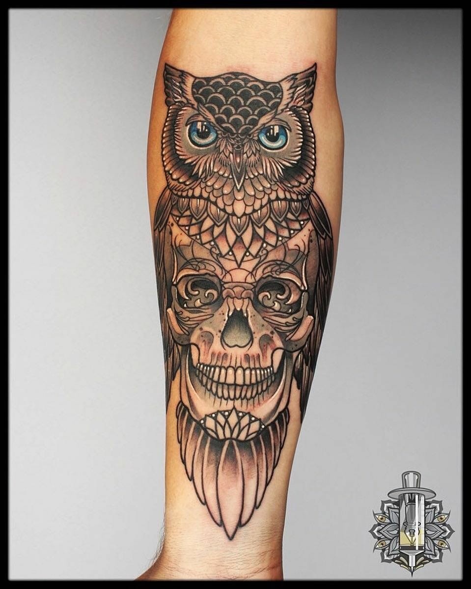 Traditional Geometric Owl Tattoo Sign