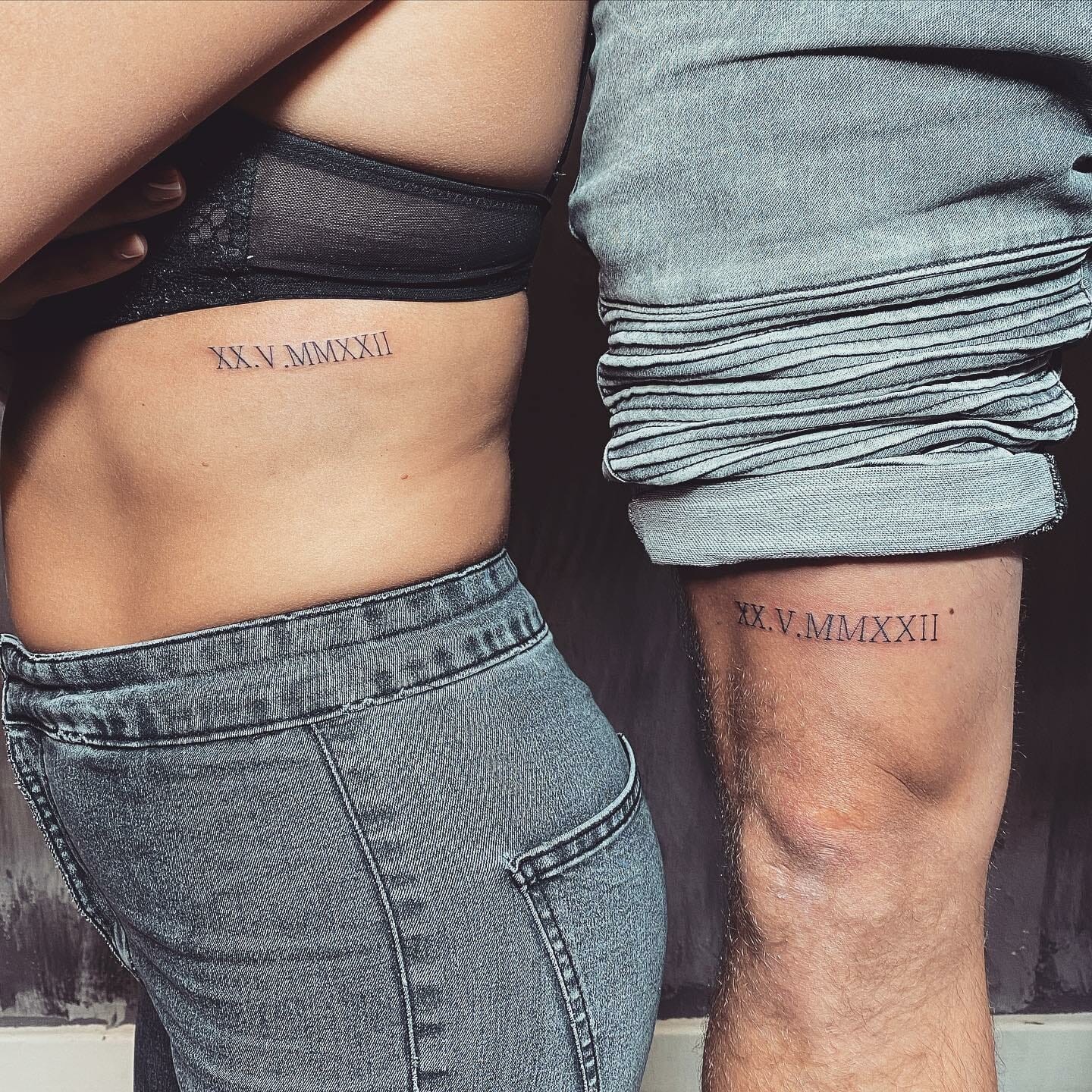 Couple’s Roman Numeral Chest Tattoo