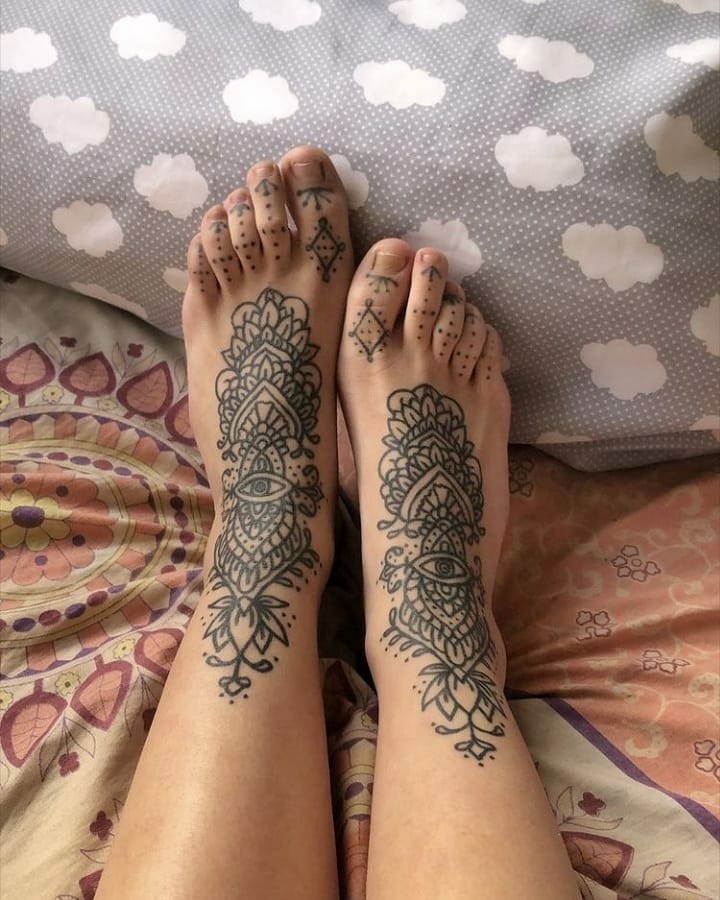 Ornamental Eye Foot Tattoo