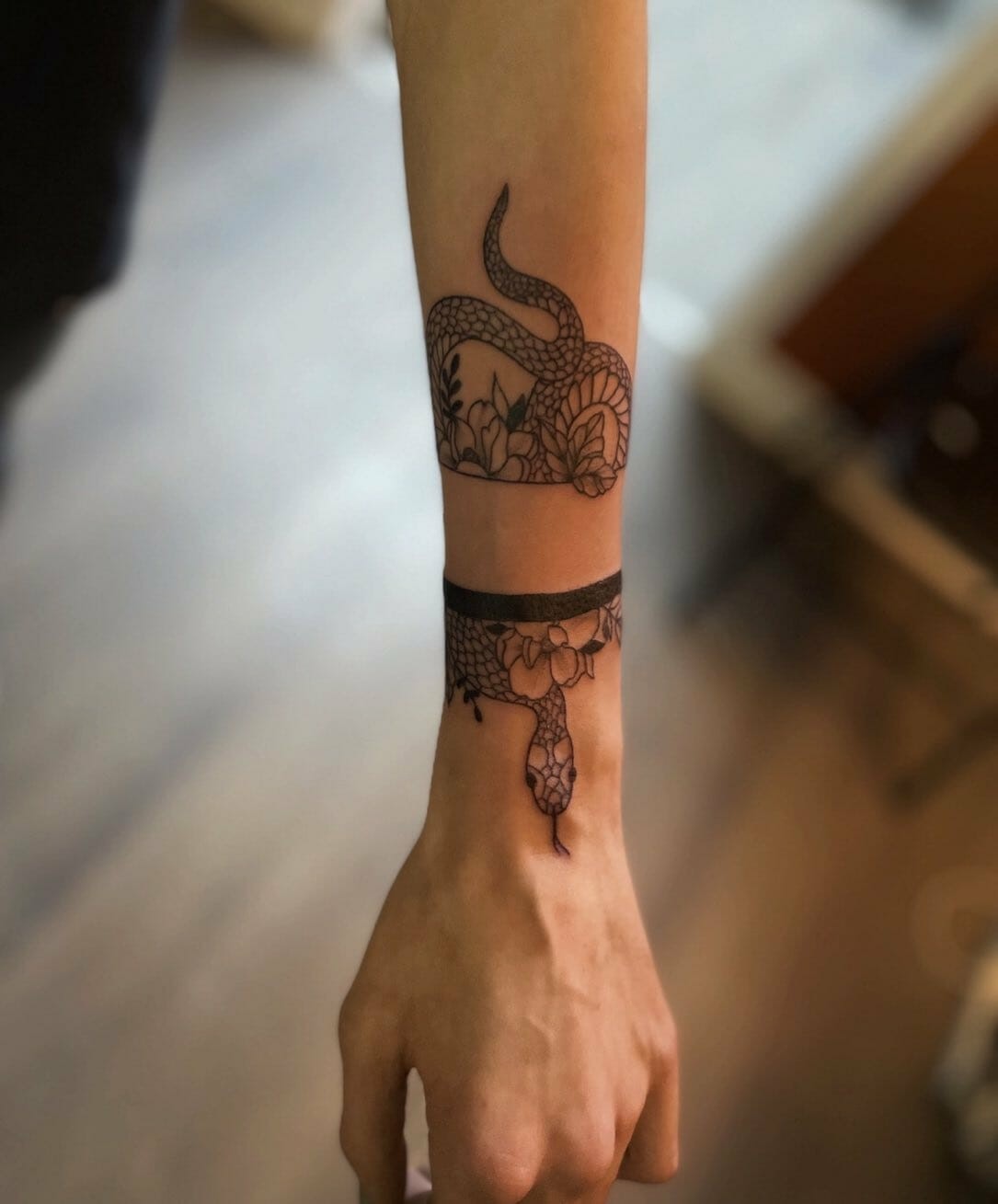 Floral Snake Bracelet Tattoo