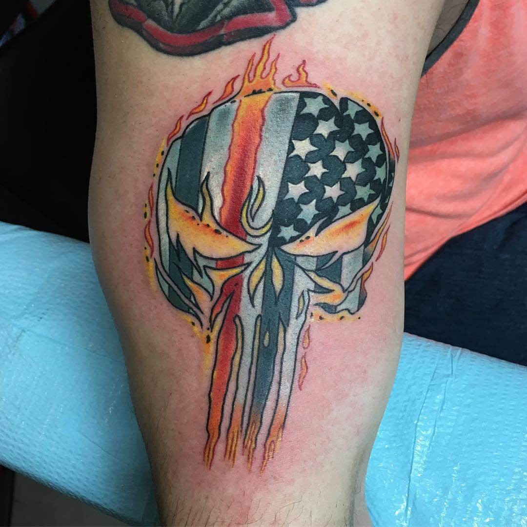 Colorful Punisher Symbol Tattoo