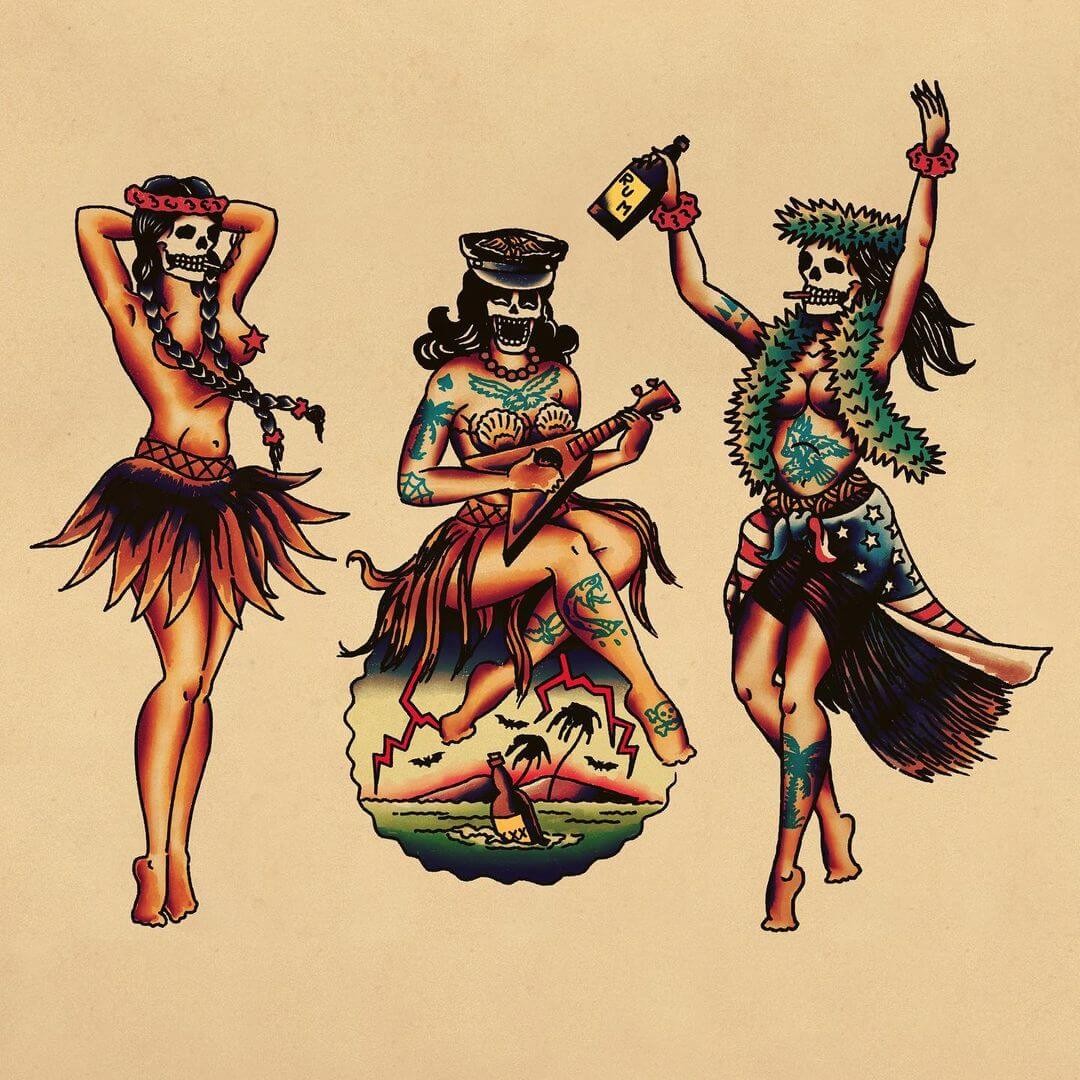 Skull Hula Girl Tattoo Concept Designs