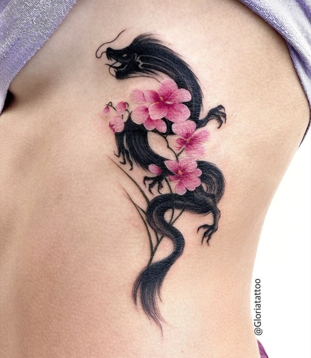 Chinese Dragon Tattoo With Orchids