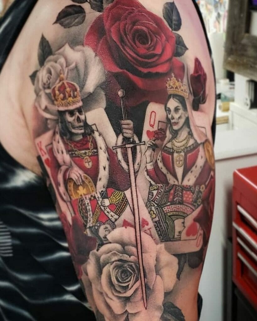 Queen Of Hearts And Skeleton King Tattoo