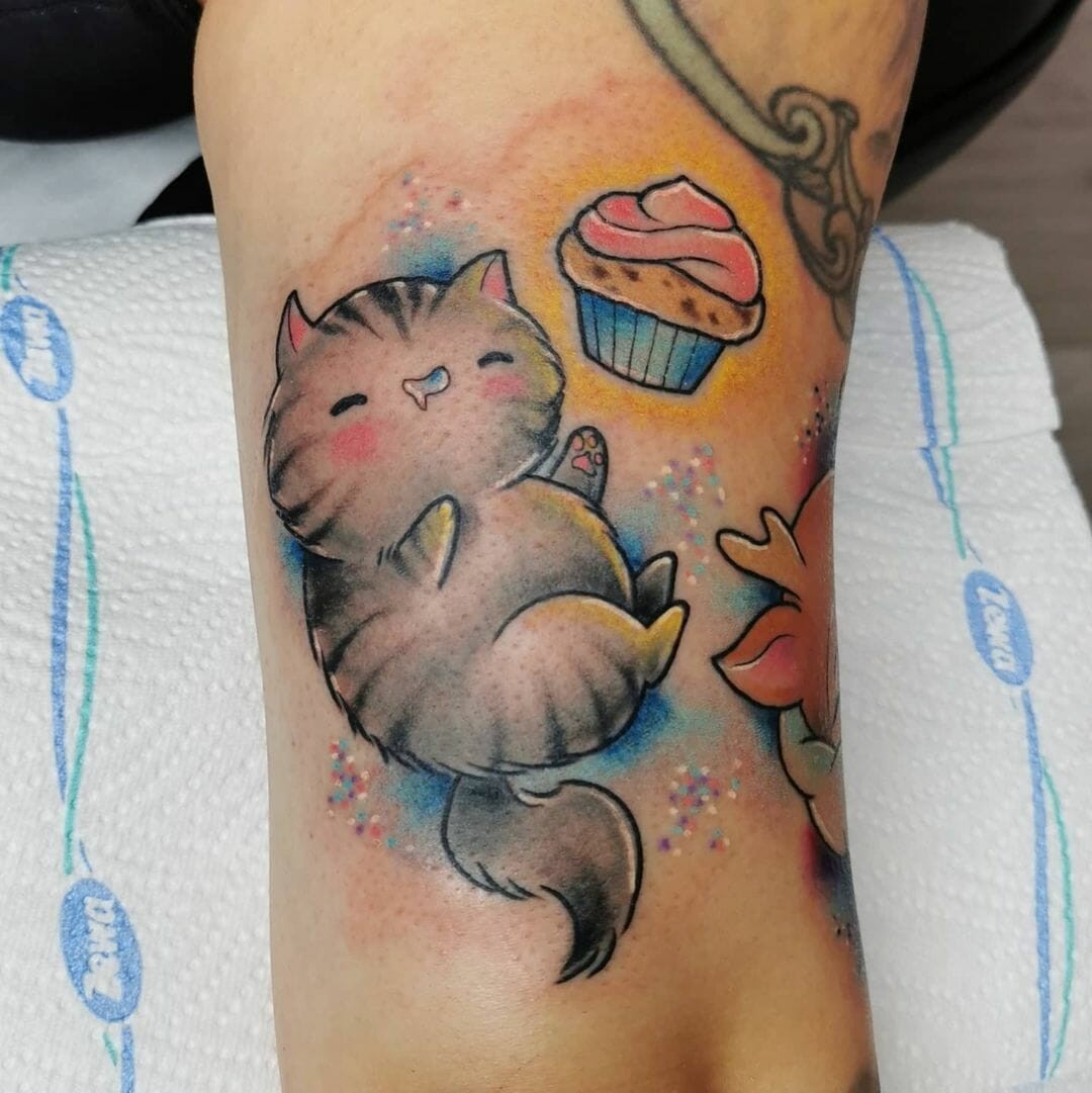 Cupcake Tattoo With A Hungry Cat