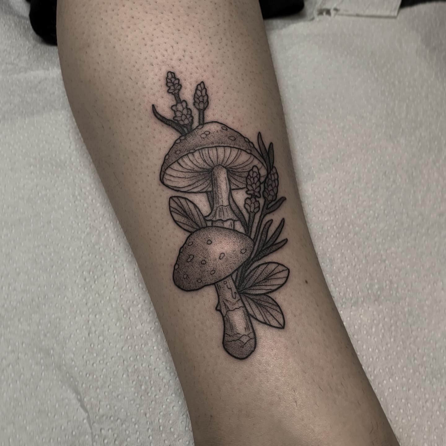 Black and Grey Simple Mushroom Tattoo Designs