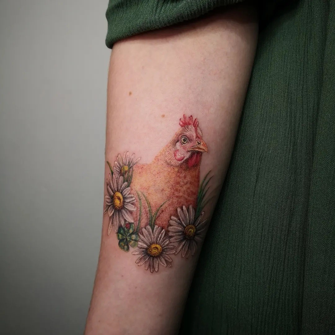 Floral Chicken Tattoo