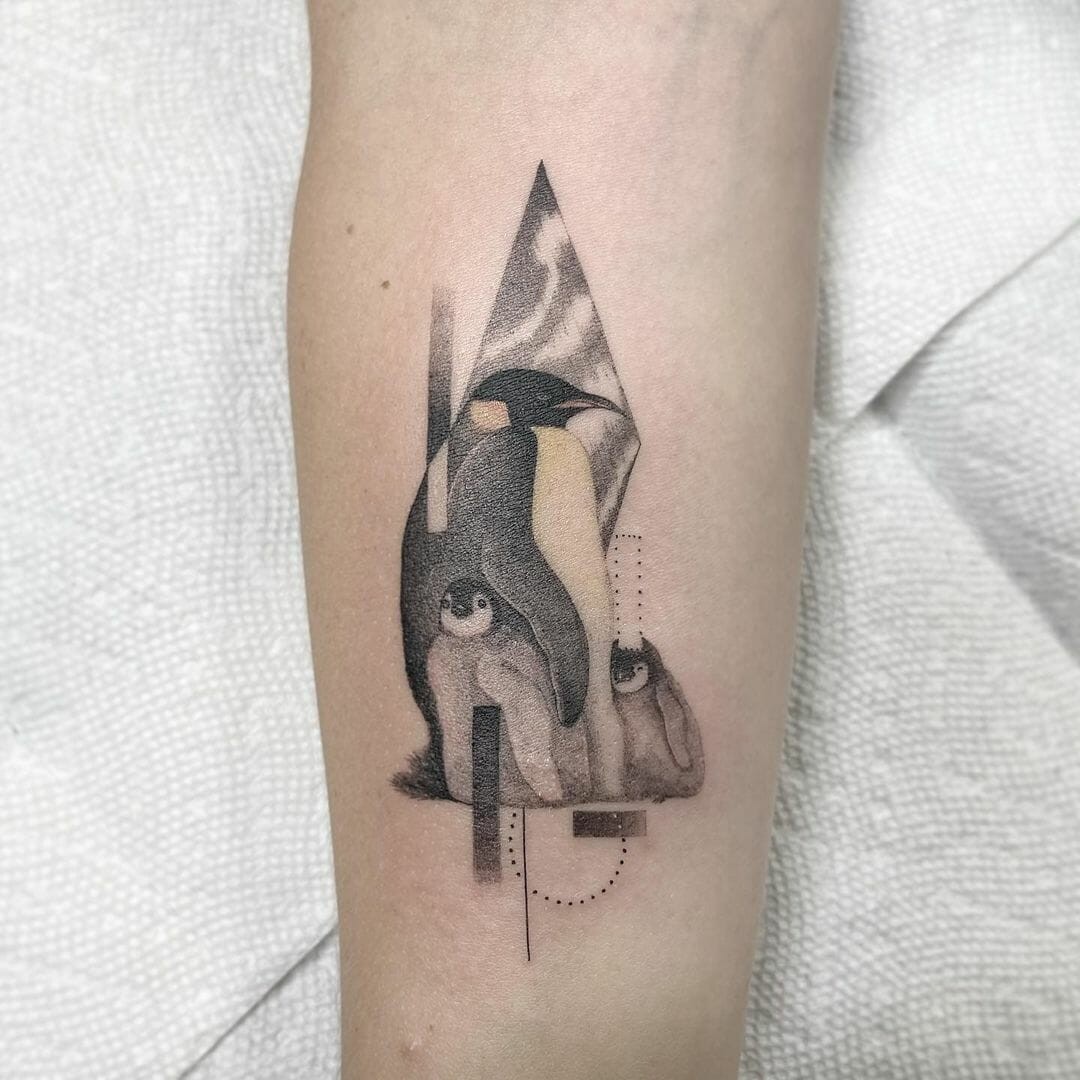 Mom Penguin With Children Tattoo