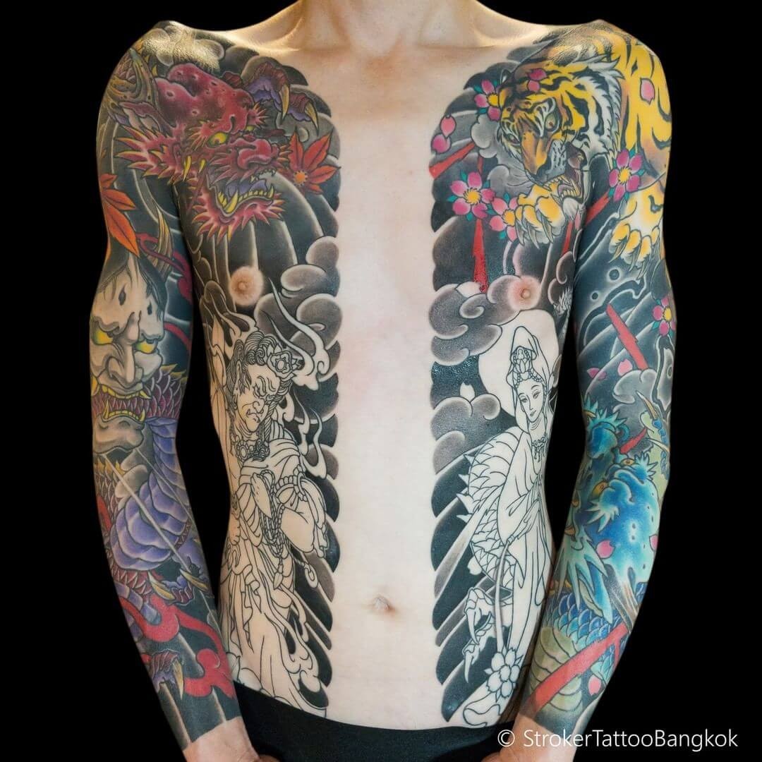 Japanese Bodysuit Tattoos With A Split