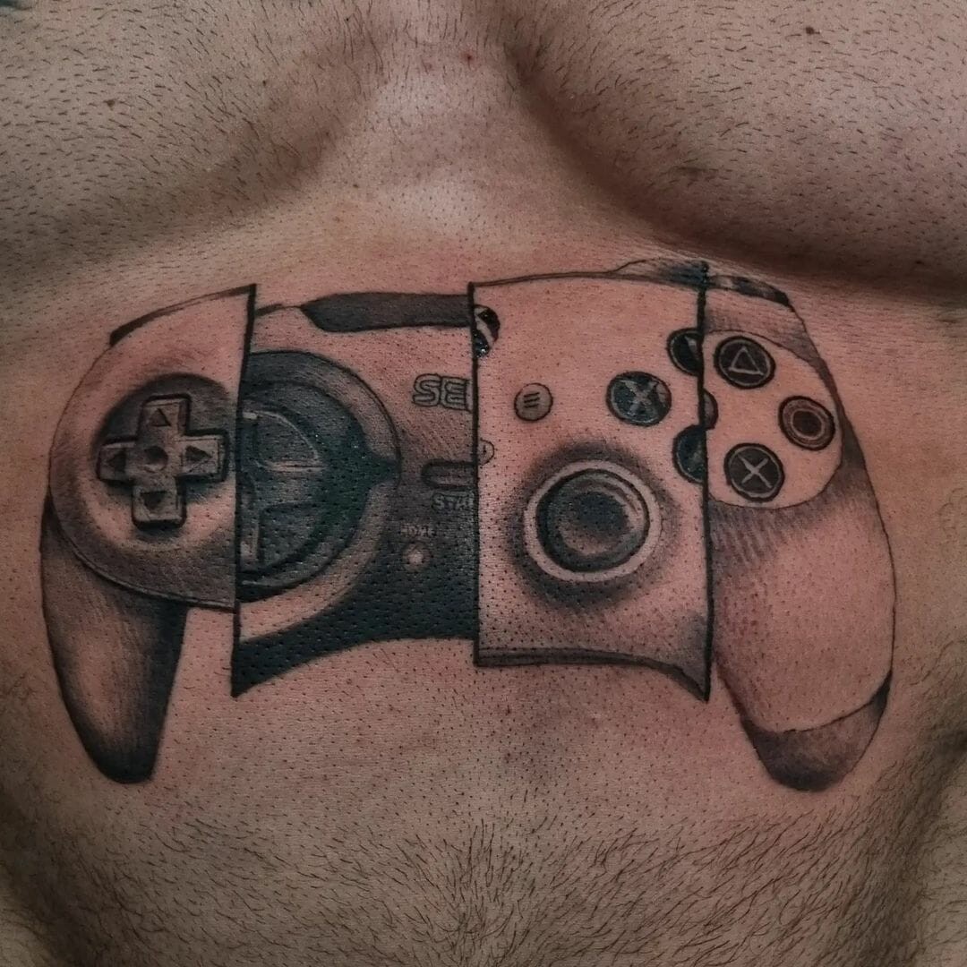 Monochromatic Playstation Controller Tattoo