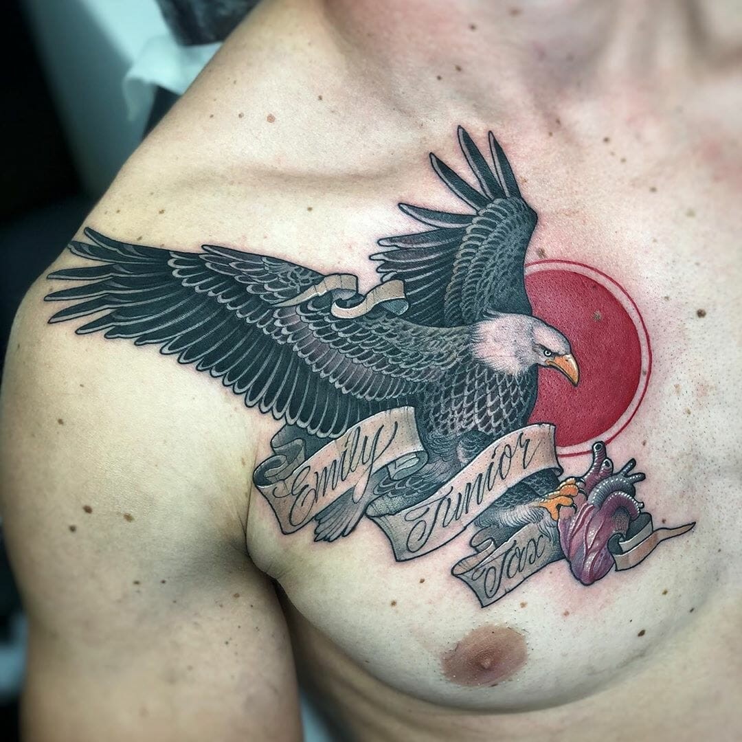 Banner Tattoo With Eagle With Wings