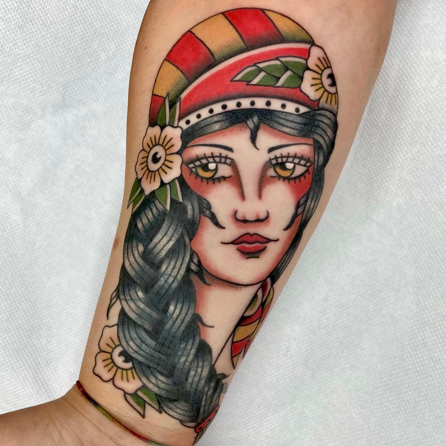 Colorful Gypsy Girl Head Tattoo