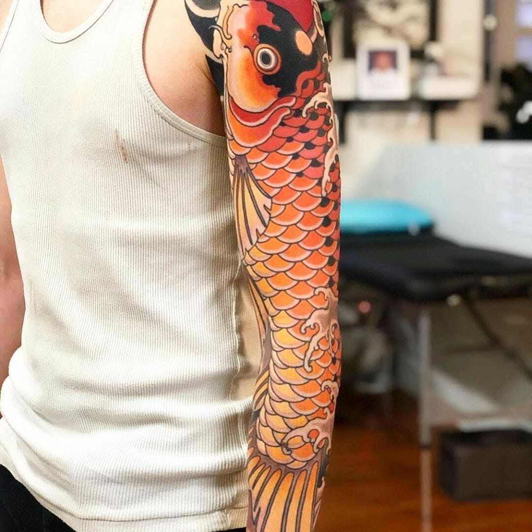 Golden Koi Fish Yakuza Tattoo