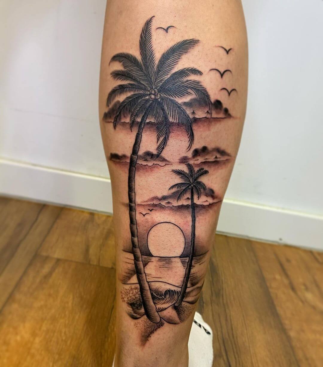 Beach And Palm Tree Tattoo