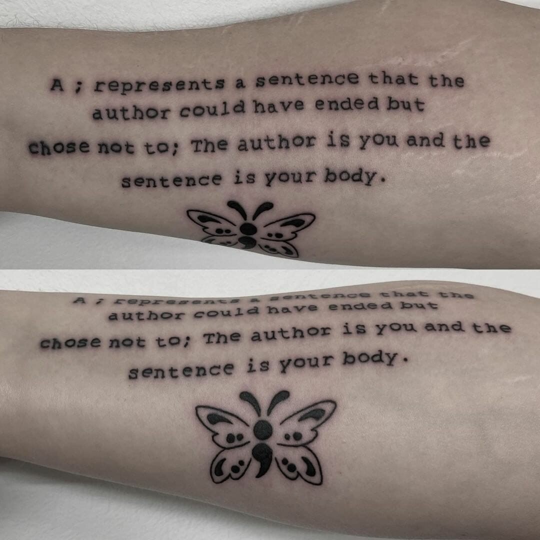 Semicolon Butterfly Tattoo With Quotes