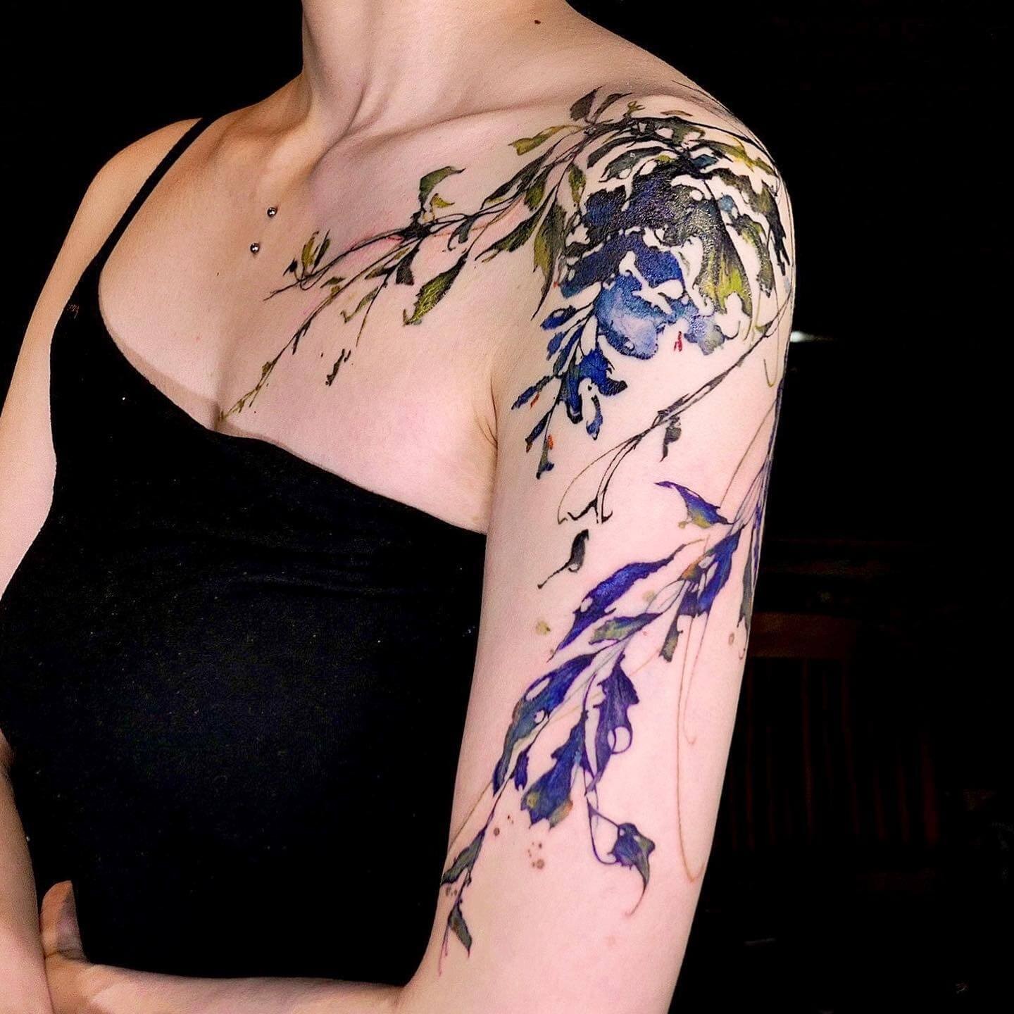 Watercolor Wisteria Flower Shoulder and Collar Bone Tattoo