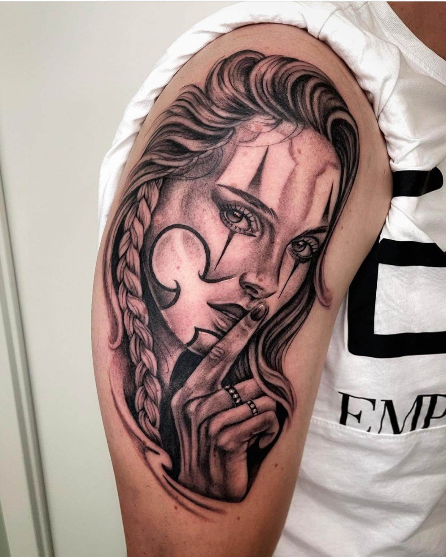 Braided Hair Clown Girl Tattoo