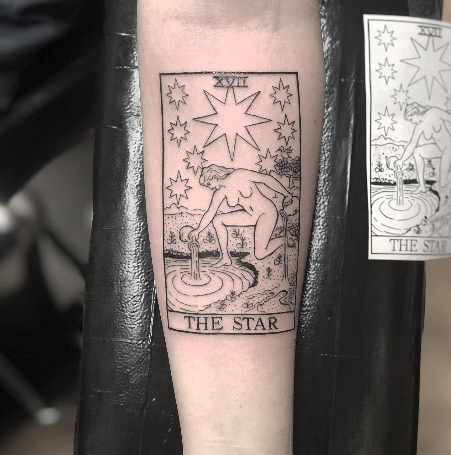 The Traditional Monochrome Star Tarot Card Tattoo