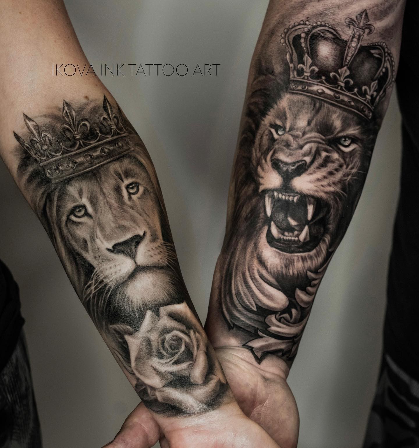 Matching Lion Forearm Tattoos