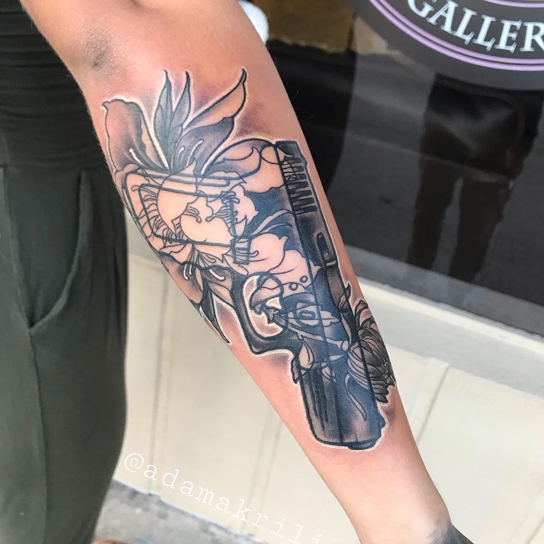 Black-Grey Floral Glock Tattoo