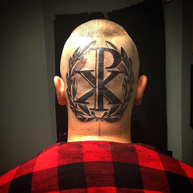 Bold Chi Rho Tattoo On Head