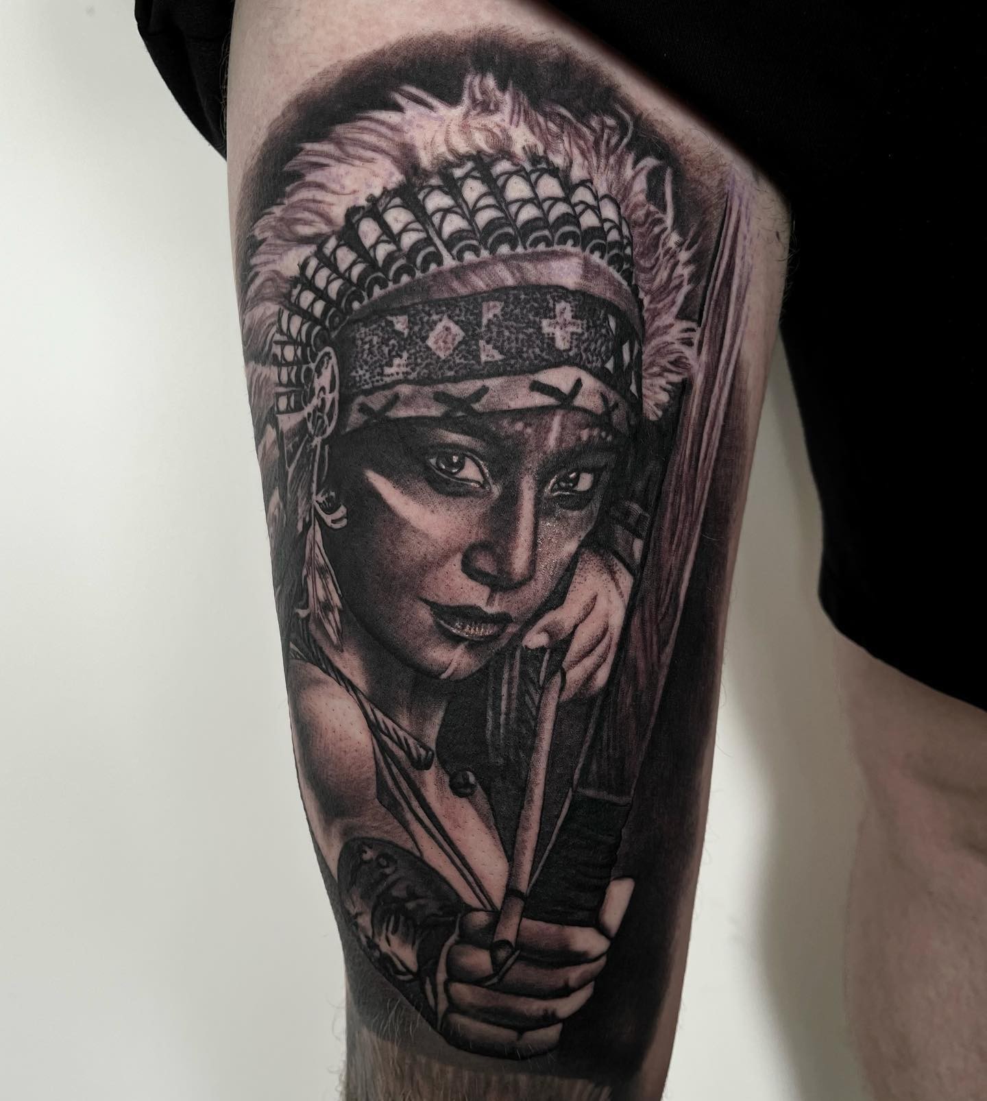 Native Wolf Tattoo With a Woman’s Portrait